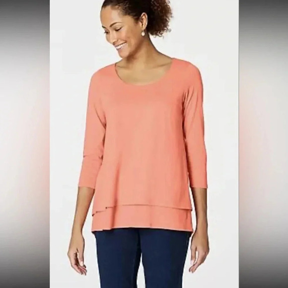 elliptical peach coral loose vacation 3/4 sleeve soft classic spring Lagenlook - Picture 2 of 12